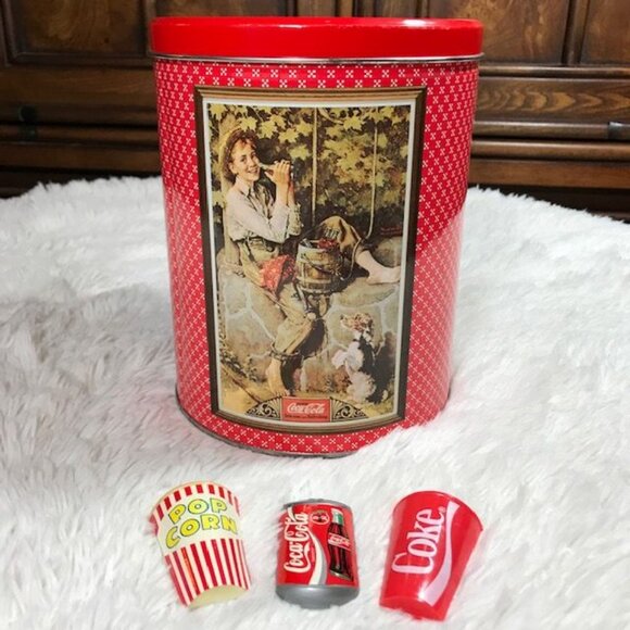 NWOT Set of 4 Vintage Coca-Cola Boys of Summer Round Tin + Refreshment Magnets - Picture 2 of 14
